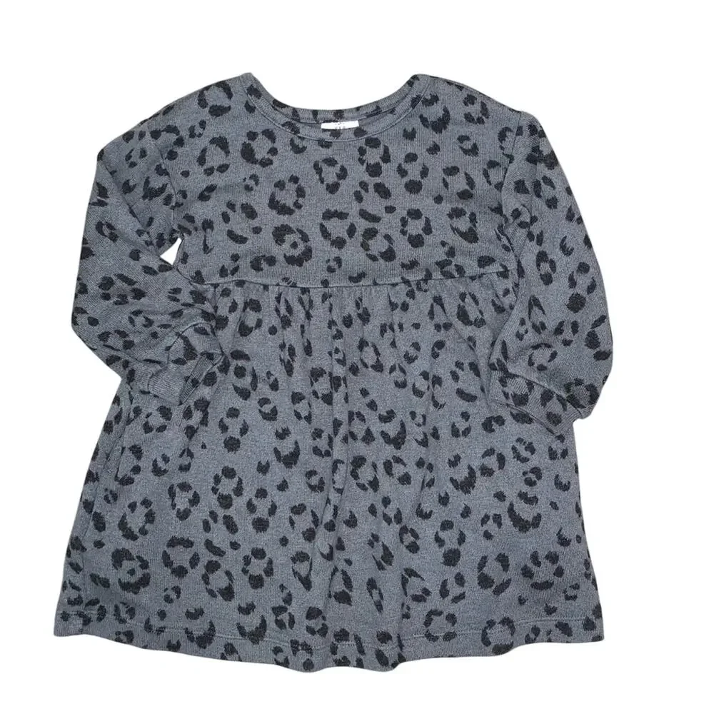GAP Charcoal Black Leopard Print Long Sleeve Dress